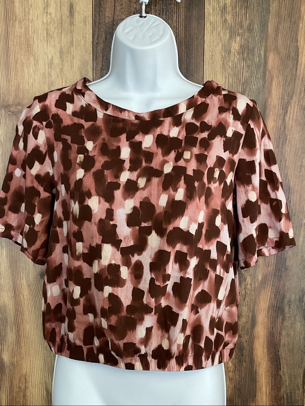 cloth & stone Abstract Print Short Sleeve Crop Top Blouse XS    388B
